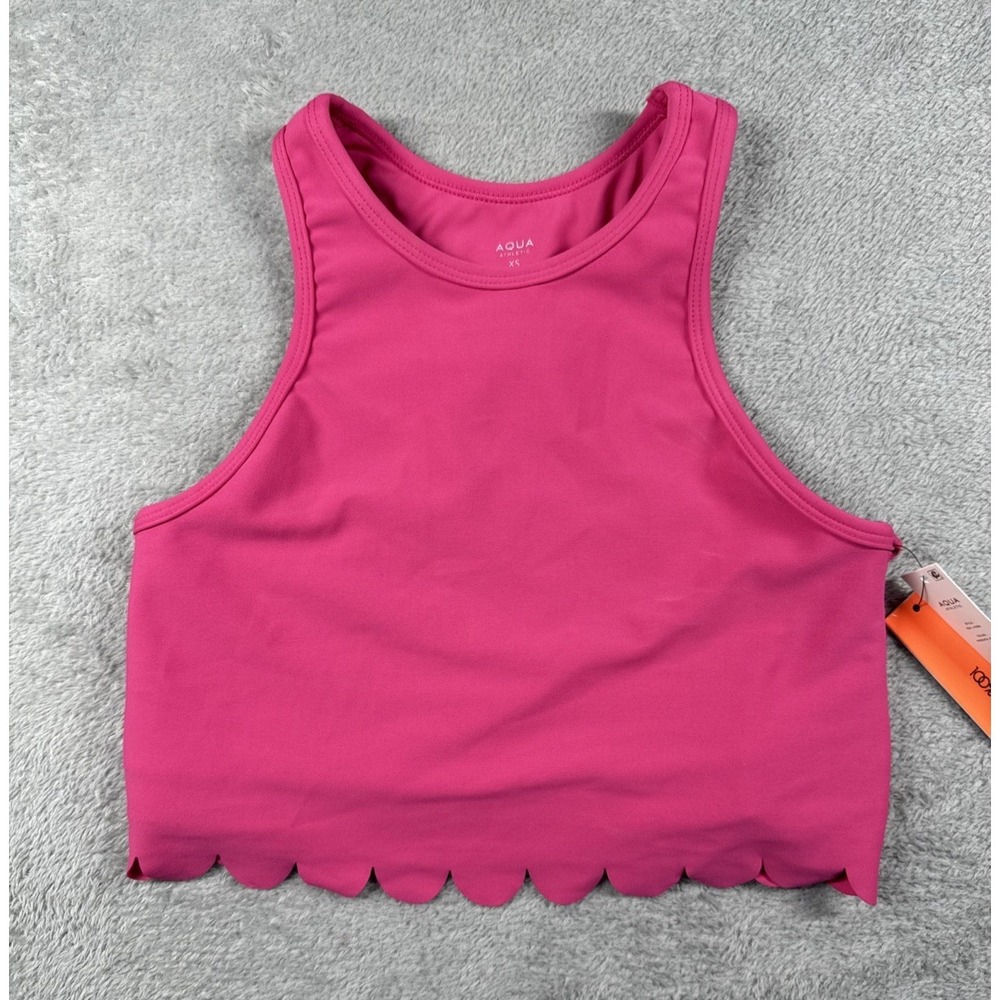 NWT AQUA Athletic Women's Scallop Hem Racerback Cropped Top Pink Size XS‎